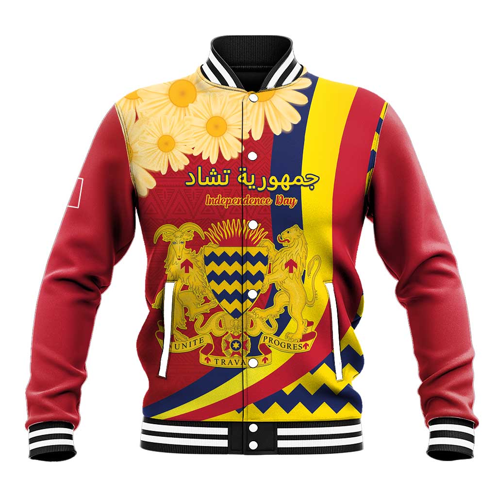 Personalised Chad Independence Day Baseball Jacket Coat Of Arms Gerbera Daisy