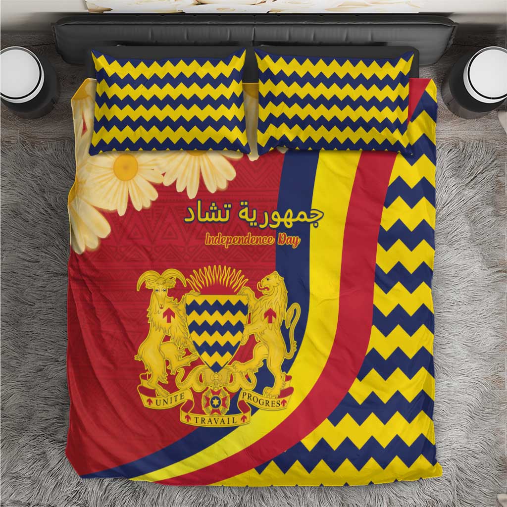 Chad Independence Day Bedding Set Coat Of Arms Gerbera Daisy