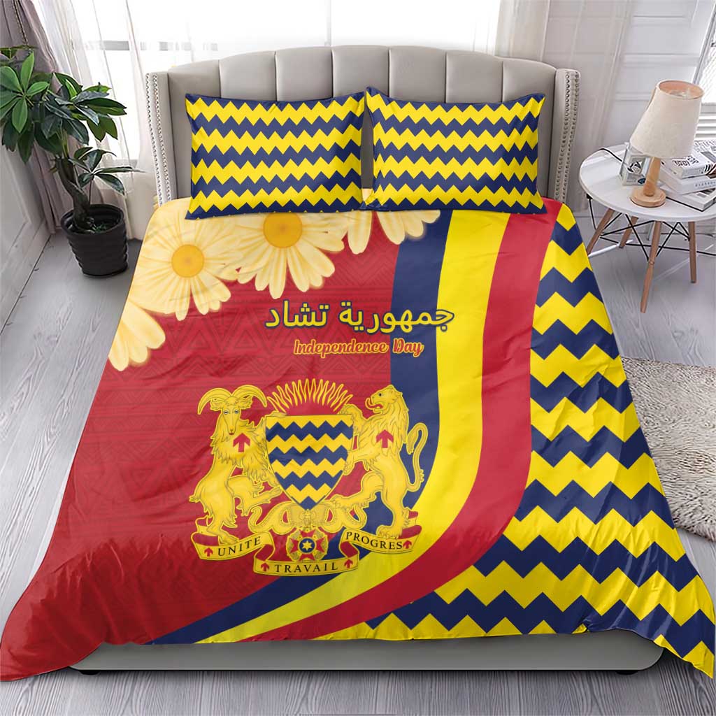 Chad Independence Day Bedding Set Coat Of Arms Gerbera Daisy