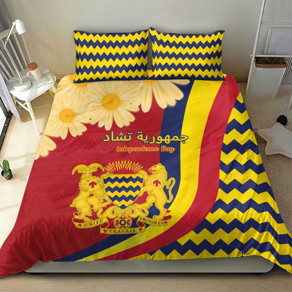 Chad Independence Day Bedding Set Coat Of Arms Gerbera Daisy