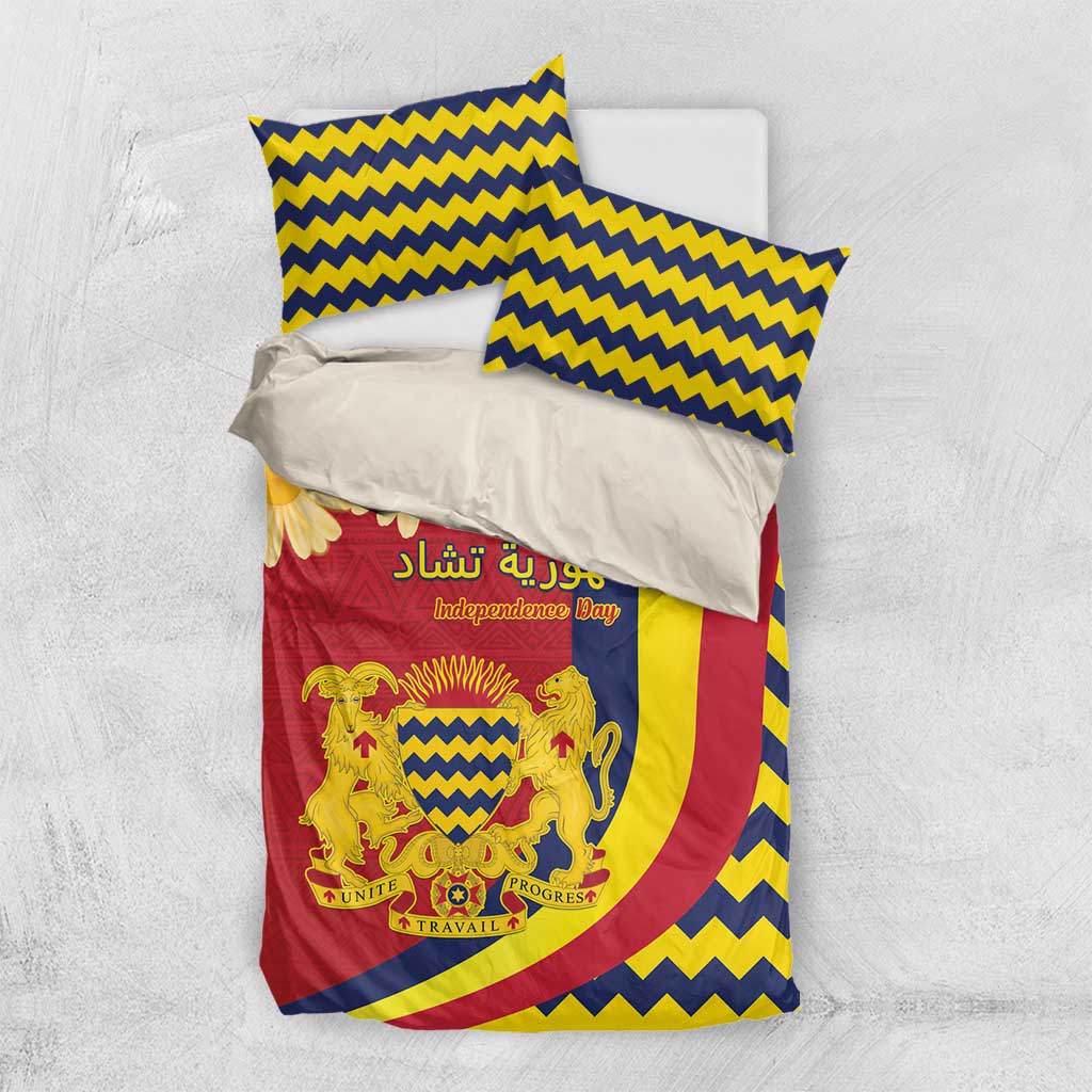 Chad Independence Day Bedding Set Coat Of Arms Gerbera Daisy