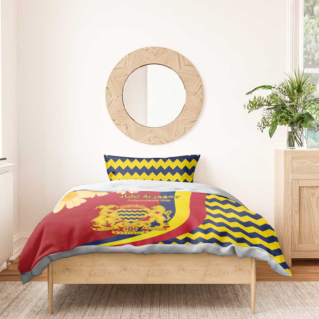 Chad Independence Day Bedding Set Coat Of Arms Gerbera Daisy