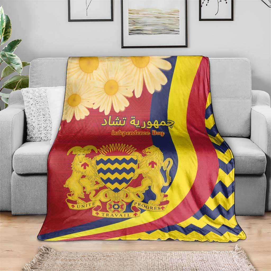 Chad Independence Day Blanket Coat Of Arms Gerbera Daisy