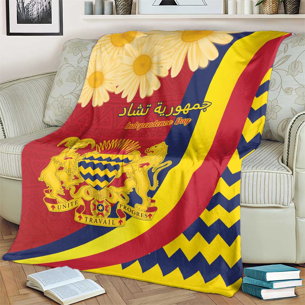 Chad Independence Day Blanket Coat Of Arms Gerbera Daisy