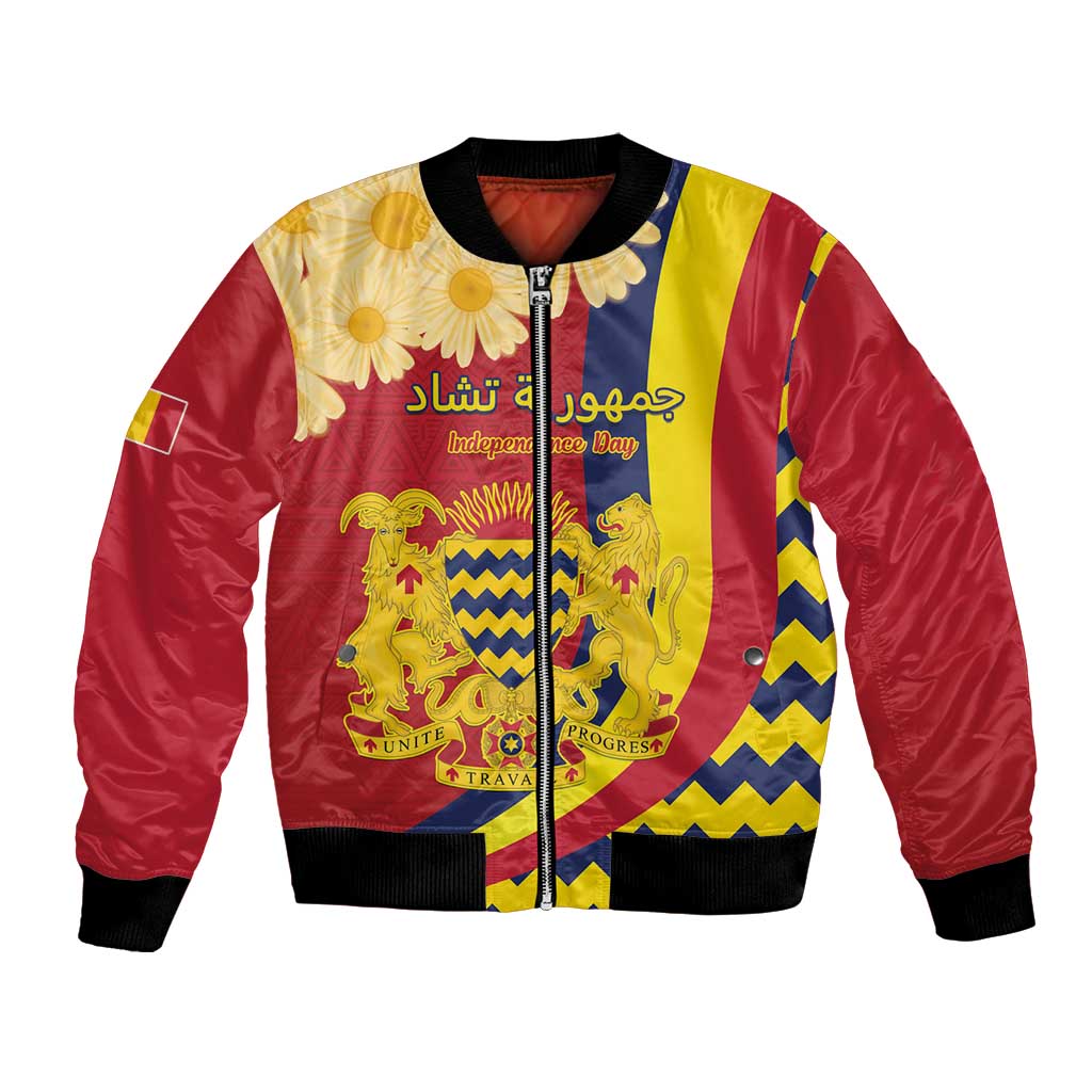 Personalised Chad Independence Day Bomber Jacket Coat Of Arms Gerbera Daisy