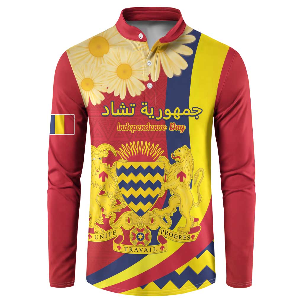 Personalised Chad Independence Day Button Sweatshirt Coat Of Arms Gerbera Daisy