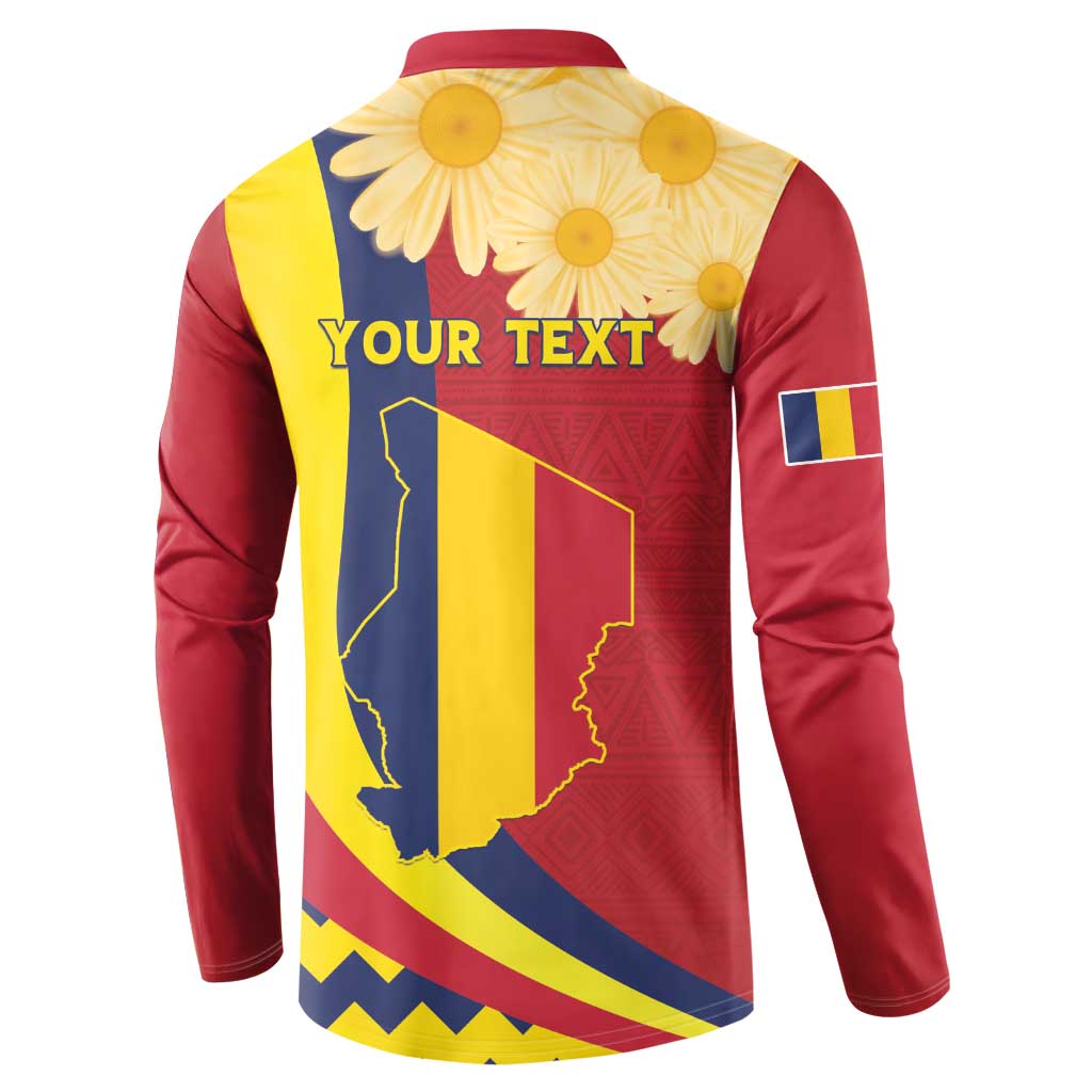 Personalised Chad Independence Day Button Sweatshirt Coat Of Arms Gerbera Daisy