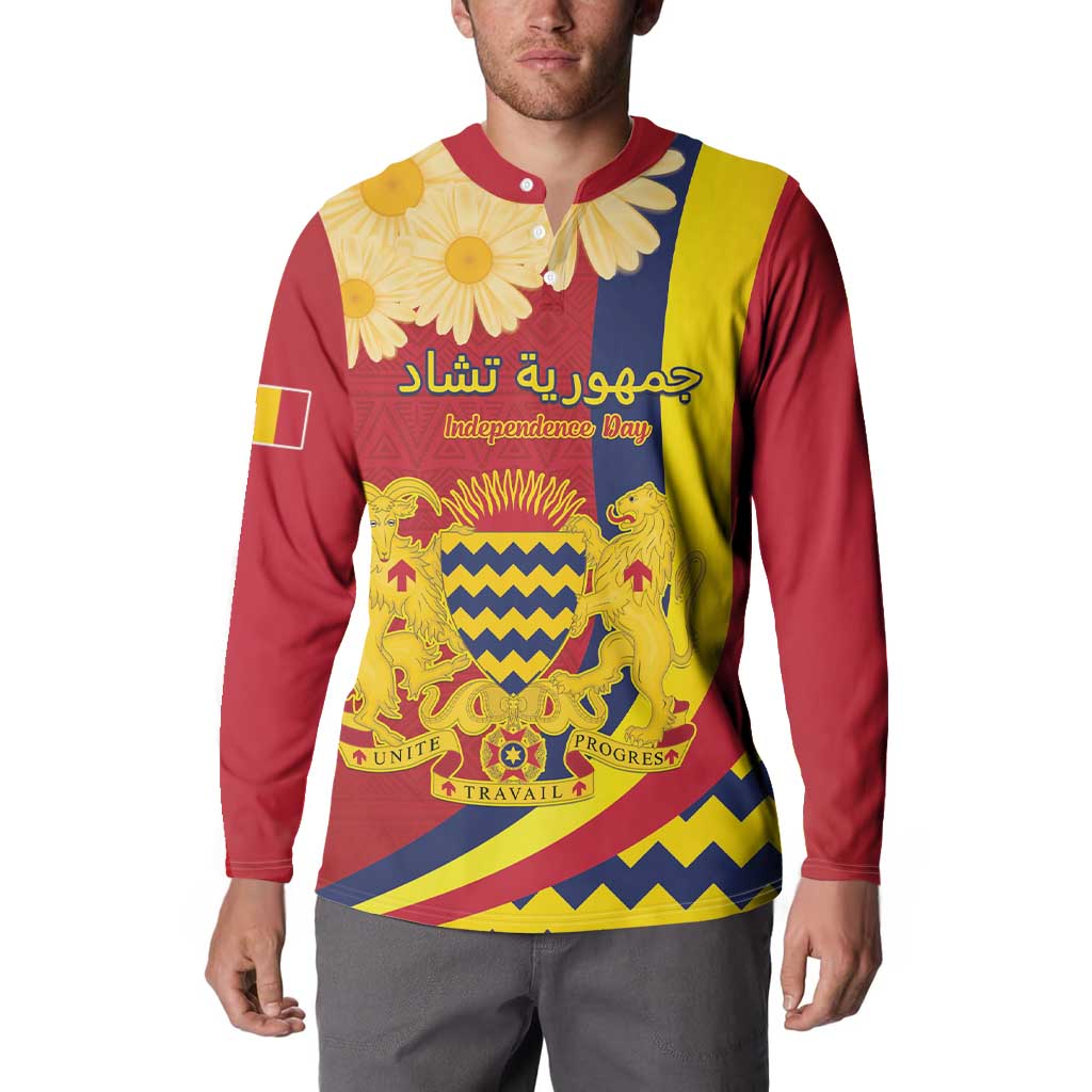 Personalised Chad Independence Day Button Sweatshirt Coat Of Arms Gerbera Daisy