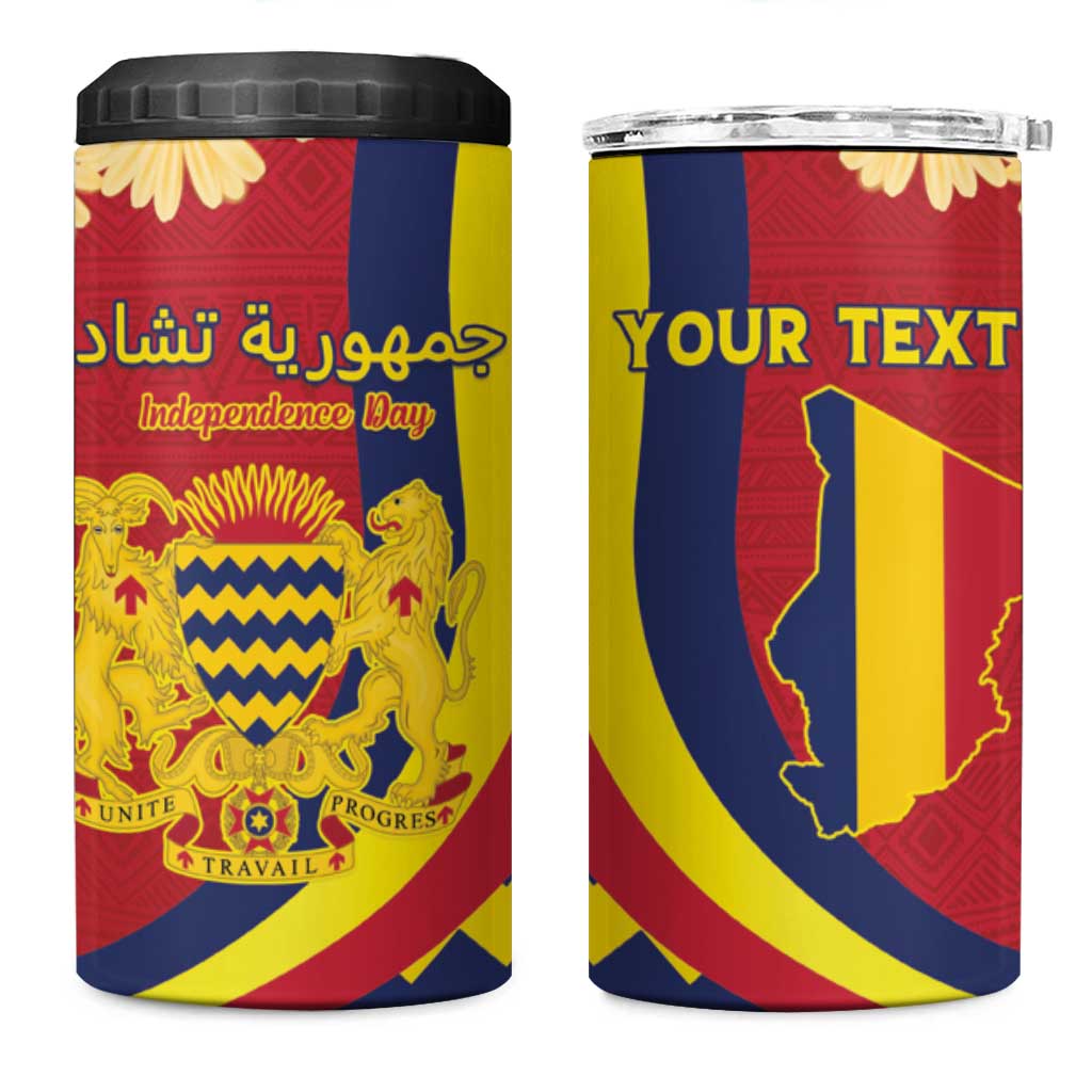 Personalised Chad Independence Day 4 in 1 Can Cooler Tumbler Coat Of Arms Gerbera Daisy