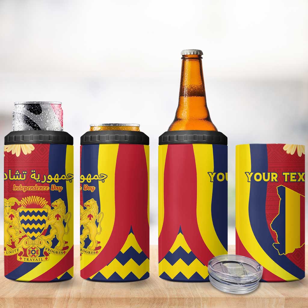 Personalised Chad Independence Day 4 in 1 Can Cooler Tumbler Coat Of Arms Gerbera Daisy