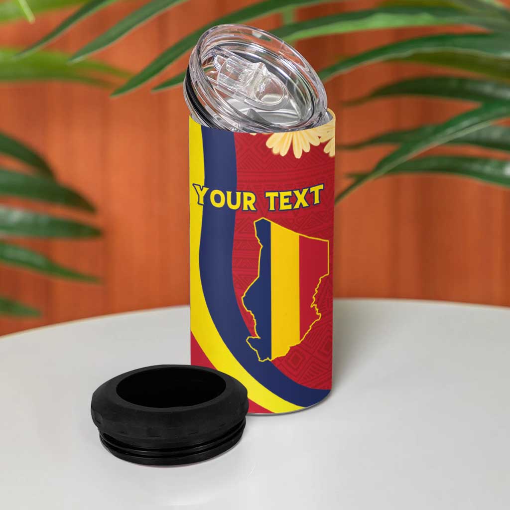 Personalised Chad Independence Day 4 in 1 Can Cooler Tumbler Coat Of Arms Gerbera Daisy