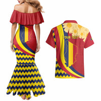 Personalised Chad Independence Day Couples Matching Mermaid Dress and Hawaiian Shirt Coat Of Arms Gerbera Daisy
