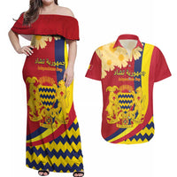 Personalised Chad Independence Day Couples Matching Off Shoulder Maxi Dress and Hawaiian Shirt Coat Of Arms Gerbera Daisy
