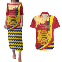 Personalised Chad Independence Day Couples Matching Puletasi and Hawaiian Shirt Coat Of Arms Gerbera Daisy