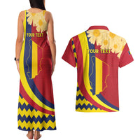 Personalised Chad Independence Day Couples Matching Tank Maxi Dress and Hawaiian Shirt Coat Of Arms Gerbera Daisy
