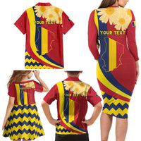 Personalised Chad Independence Day Family Matching Long Sleeve Bodycon Dress and Hawaiian Shirt Coat Of Arms Gerbera Daisy