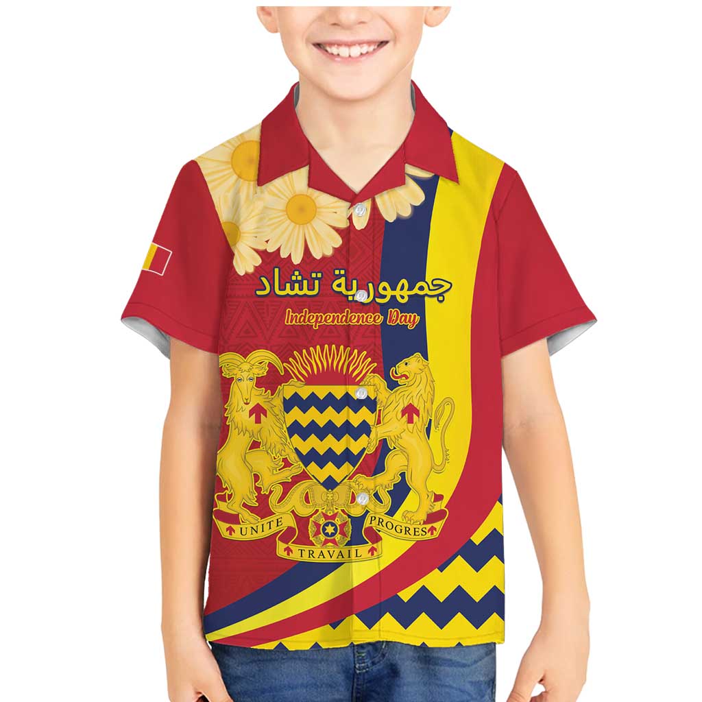 Personalised Chad Independence Day Family Matching Mermaid Dress and Hawaiian Shirt Coat Of Arms Gerbera Daisy