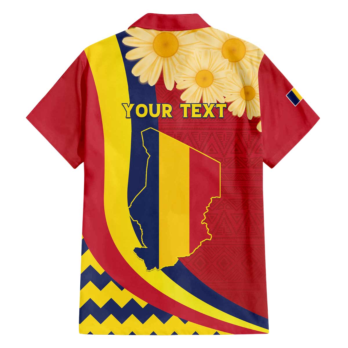 Personalised Chad Independence Day Family Matching Off The Shoulder Long Sleeve Dress and Hawaiian Shirt Coat Of Arms Gerbera Daisy