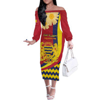 Personalised Chad Independence Day Family Matching Off The Shoulder Long Sleeve Dress and Hawaiian Shirt Coat Of Arms Gerbera Daisy