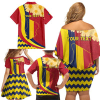 Personalised Chad Independence Day Family Matching Off Shoulder Short Dress and Hawaiian Shirt Coat Of Arms Gerbera Daisy