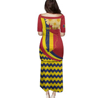 Personalised Chad Independence Day Family Matching Puletasi and Hawaiian Shirt Coat Of Arms Gerbera Daisy