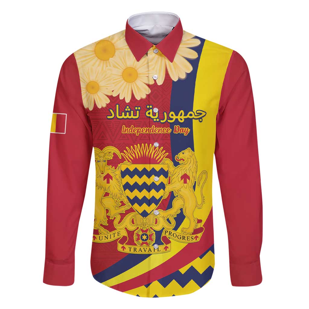 Personalised Chad Independence Day Family Matching Short Sleeve Bodycon Dress and Hawaiian Shirt Coat Of Arms Gerbera Daisy