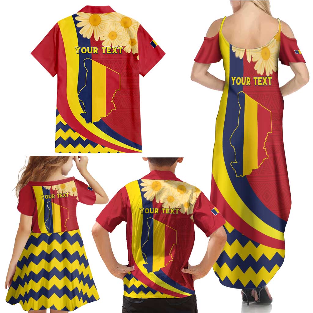Personalised Chad Independence Day Family Matching Summer Maxi Dress and Hawaiian Shirt Coat Of Arms Gerbera Daisy