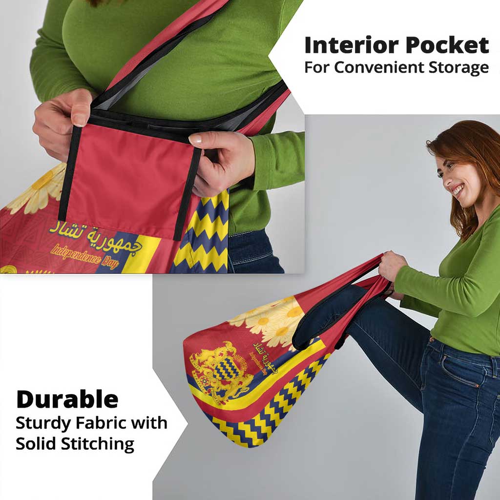 Chad Independence Day Grocery Bag Coat Of Arms Gerbera Daisy