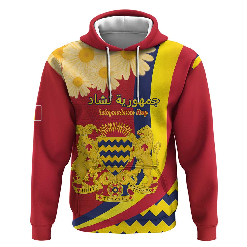 Personalised Chad Independence Day Hoodie Coat Of Arms Gerbera Daisy