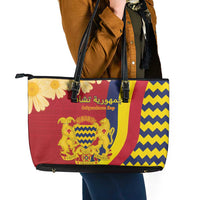 Chad Independence Day Leather Tote Bag Coat Of Arms Gerbera Daisy