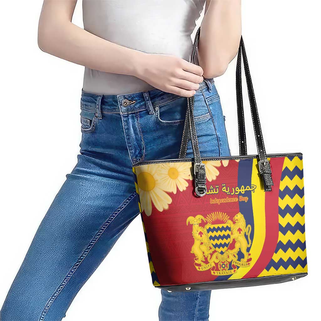 Chad Independence Day Leather Tote Bag Coat Of Arms Gerbera Daisy