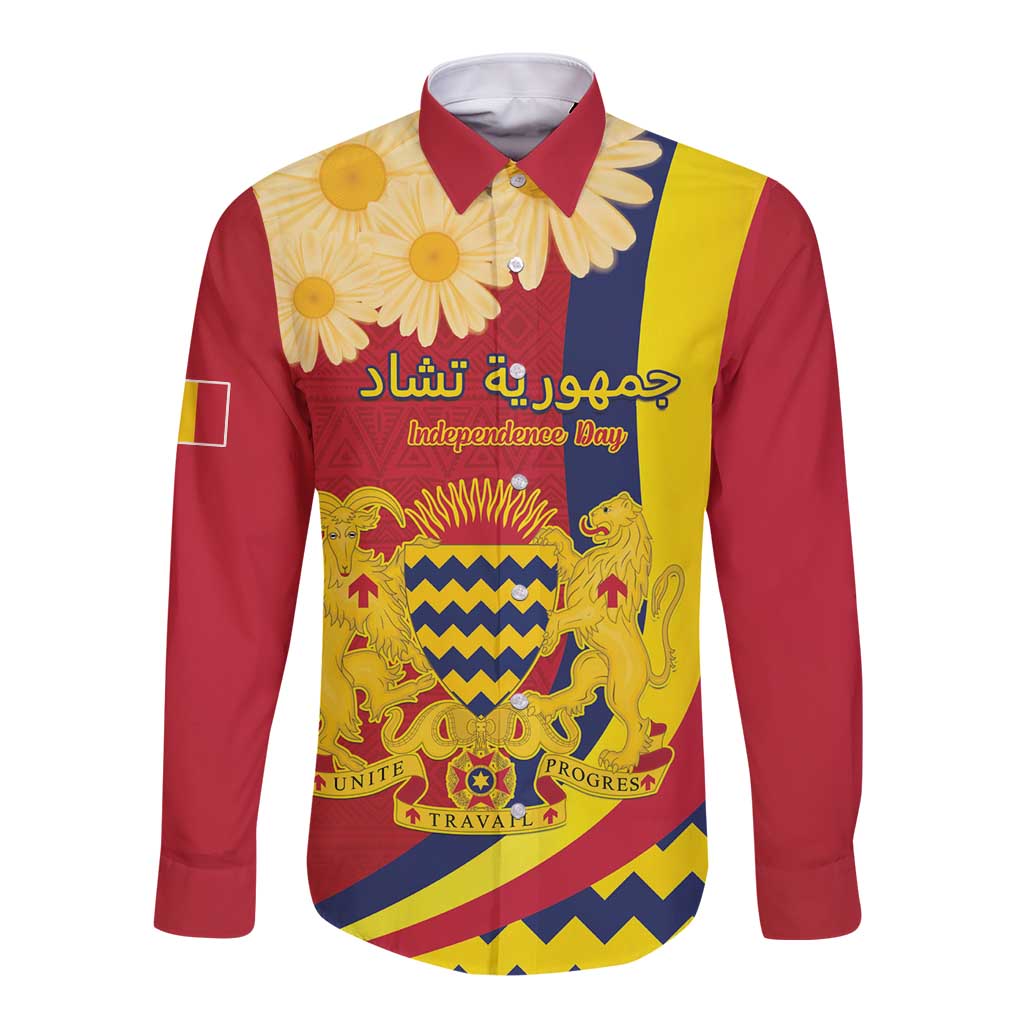 Personalised Chad Independence Day Long Sleeve Button Shirt Coat Of Arms Gerbera Daisy