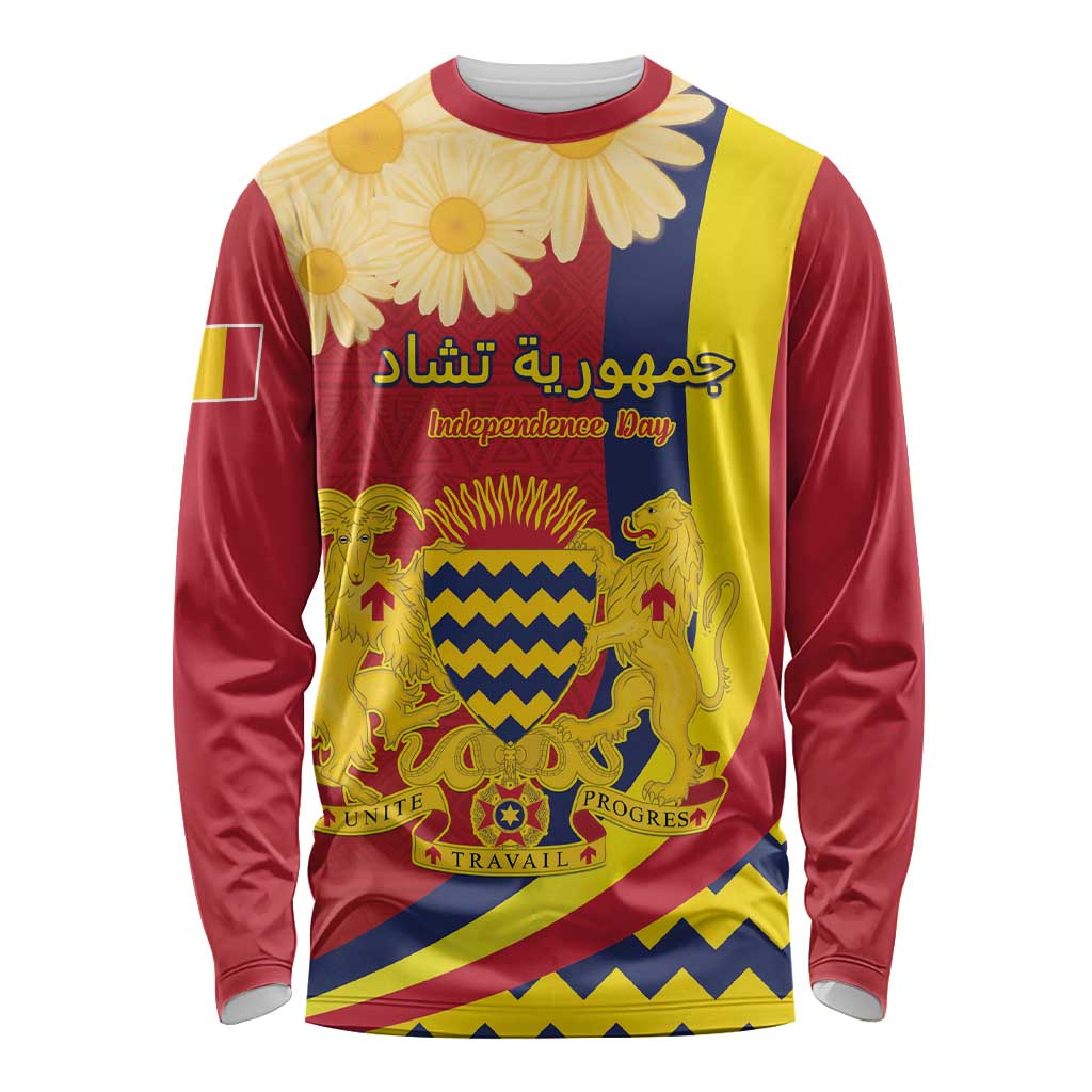 Personalised Chad Independence Day Long Sleeve Shirt Coat Of Arms Gerbera Daisy