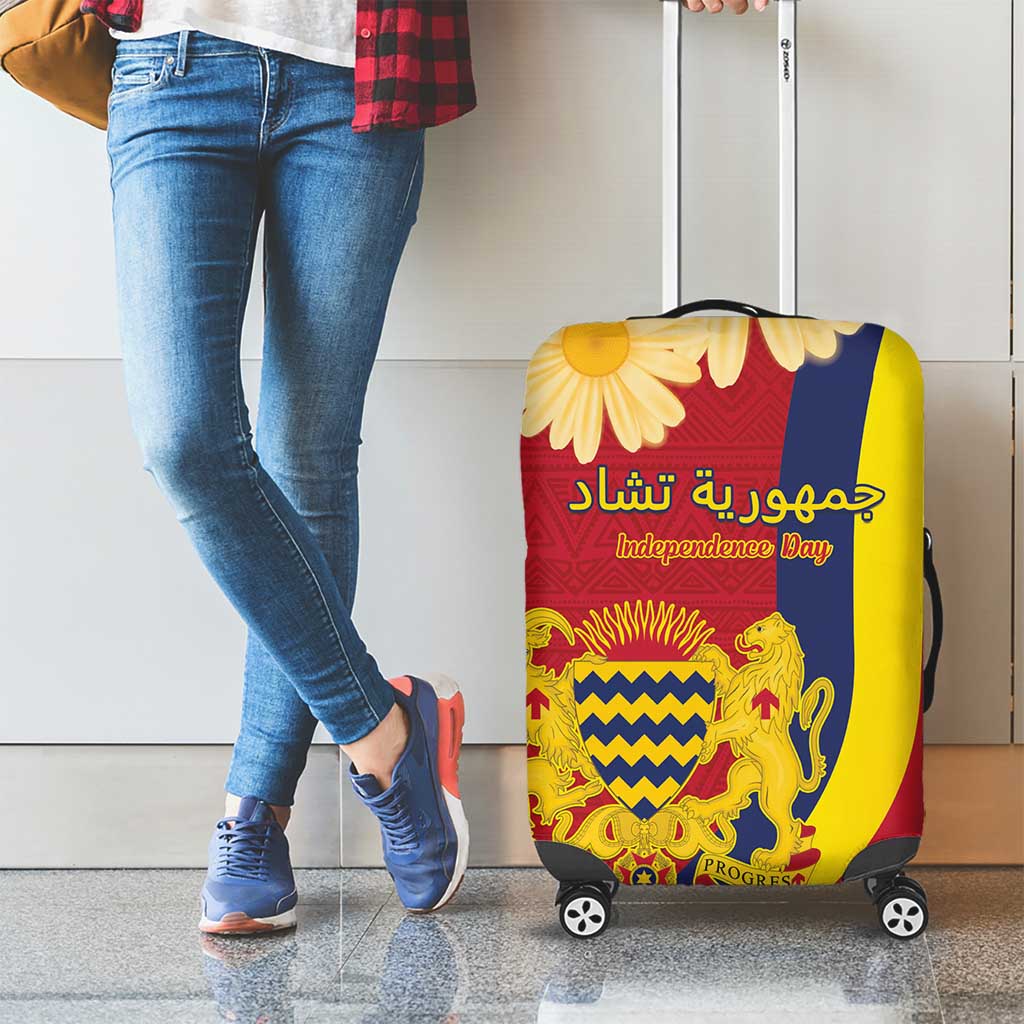 Chad Independence Day Luggage Cover Coat Of Arms Gerbera Daisy