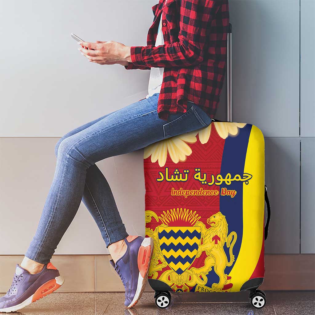 Chad Independence Day Luggage Cover Coat Of Arms Gerbera Daisy