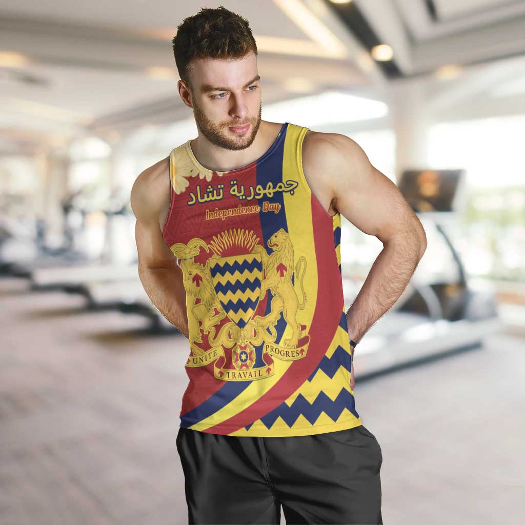 Personalised Chad Independence Day Men Tank Top Coat Of Arms Gerbera Daisy