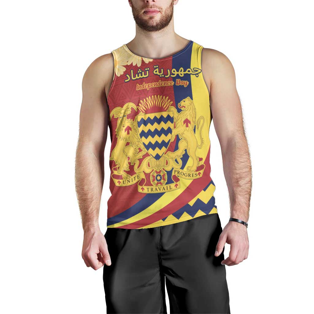 Personalised Chad Independence Day Men Tank Top Coat Of Arms Gerbera Daisy