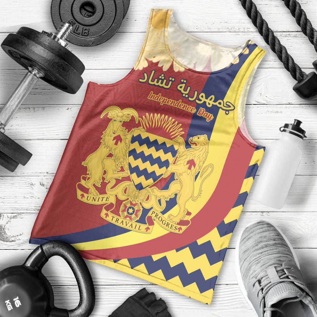 Personalised Chad Independence Day Men Tank Top Coat Of Arms Gerbera Daisy