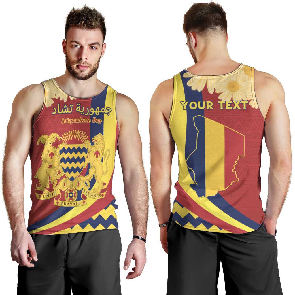 Personalised Chad Independence Day Men Tank Top Coat Of Arms Gerbera Daisy