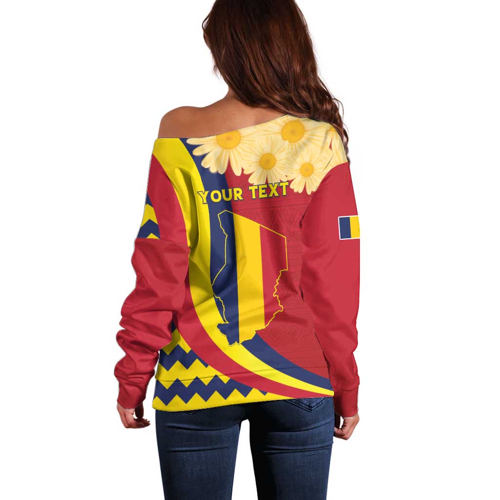 Personalised Chad Independence Day Off Shoulder Sweater Coat Of Arms Gerbera Daisy