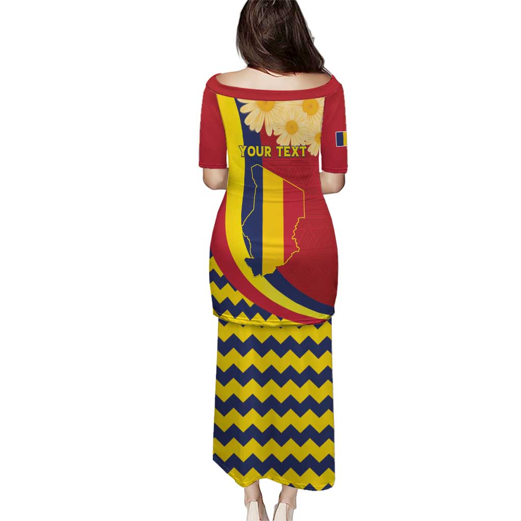 Personalised Chad Independence Day Puletasi Coat Of Arms Gerbera Daisy