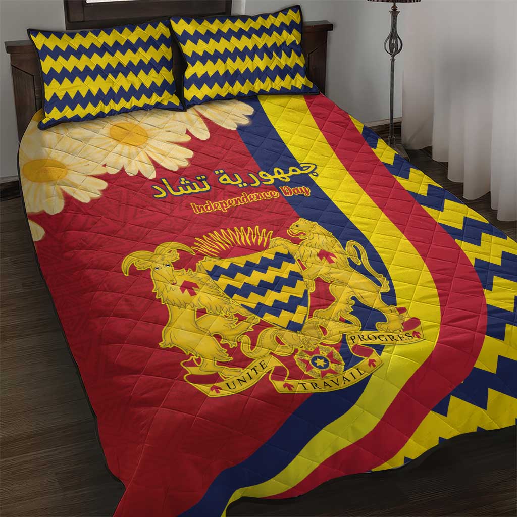 Chad Independence Day Quilt Bed Set Coat Of Arms Gerbera Daisy