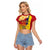 Personalised Chad Independence Day Raglan Cropped T Shirt Coat Of Arms Gerbera Daisy