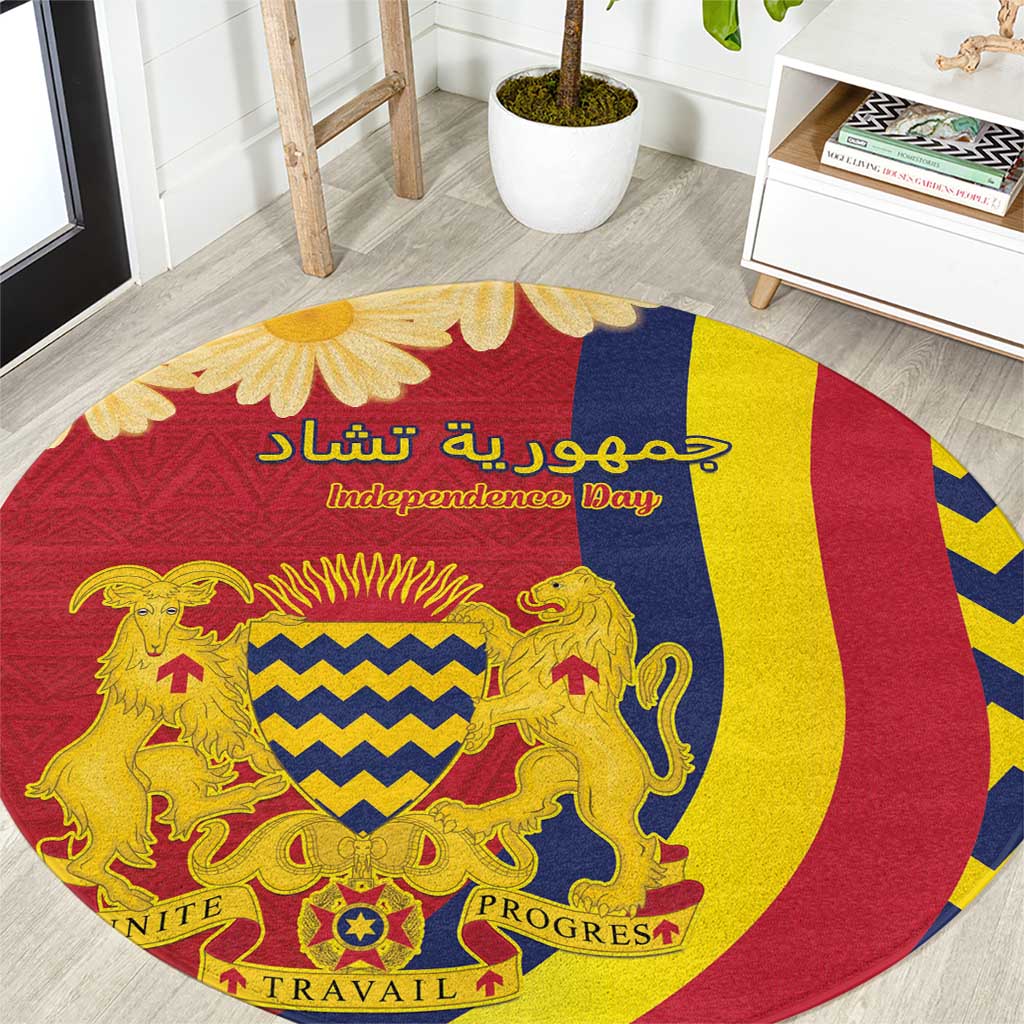 Chad Independence Day Round Carpet Coat Of Arms Gerbera Daisy