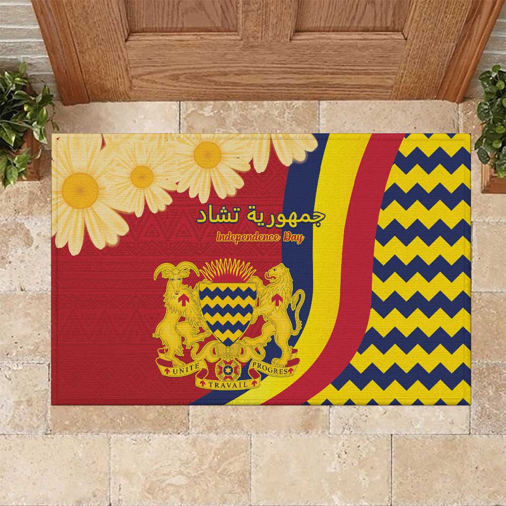 Chad Independence Day Rubber Doormat Coat Of Arms Gerbera Daisy