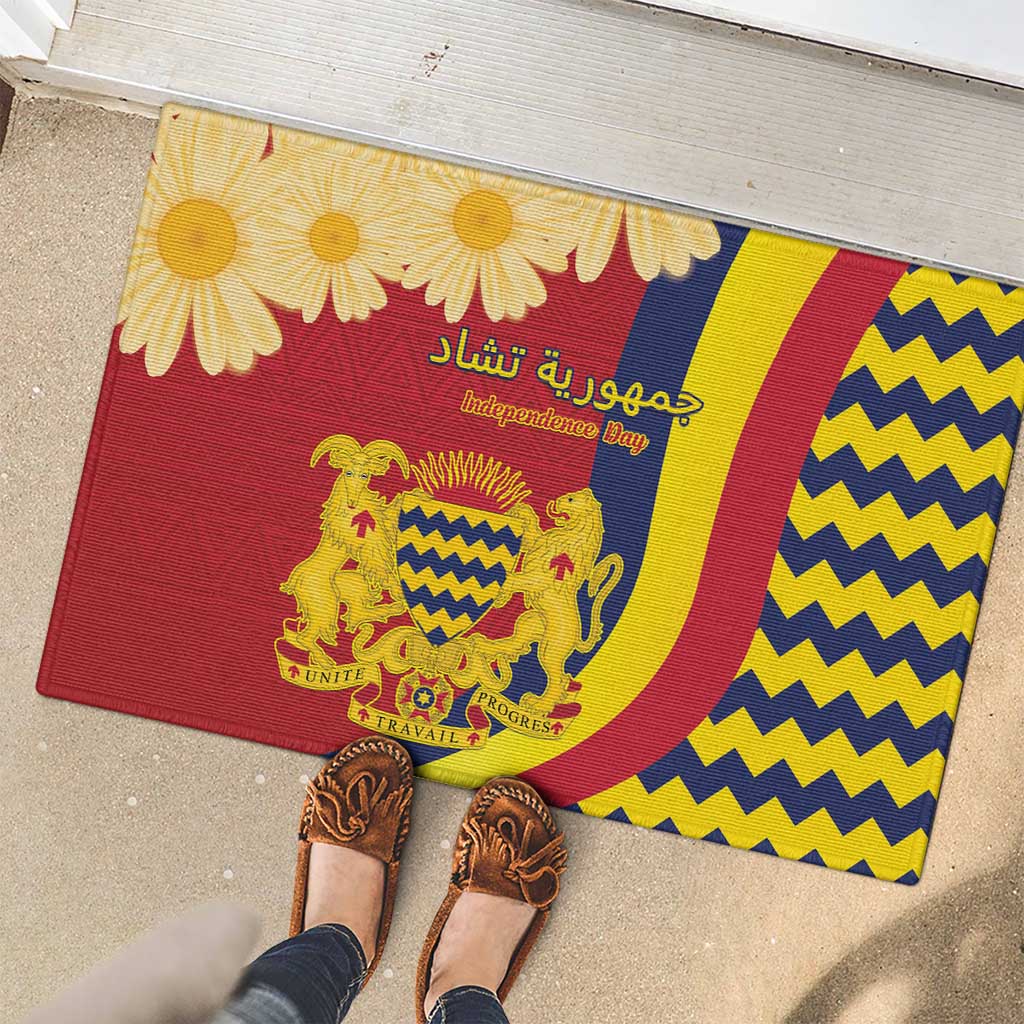 Chad Independence Day Rubber Doormat Coat Of Arms Gerbera Daisy
