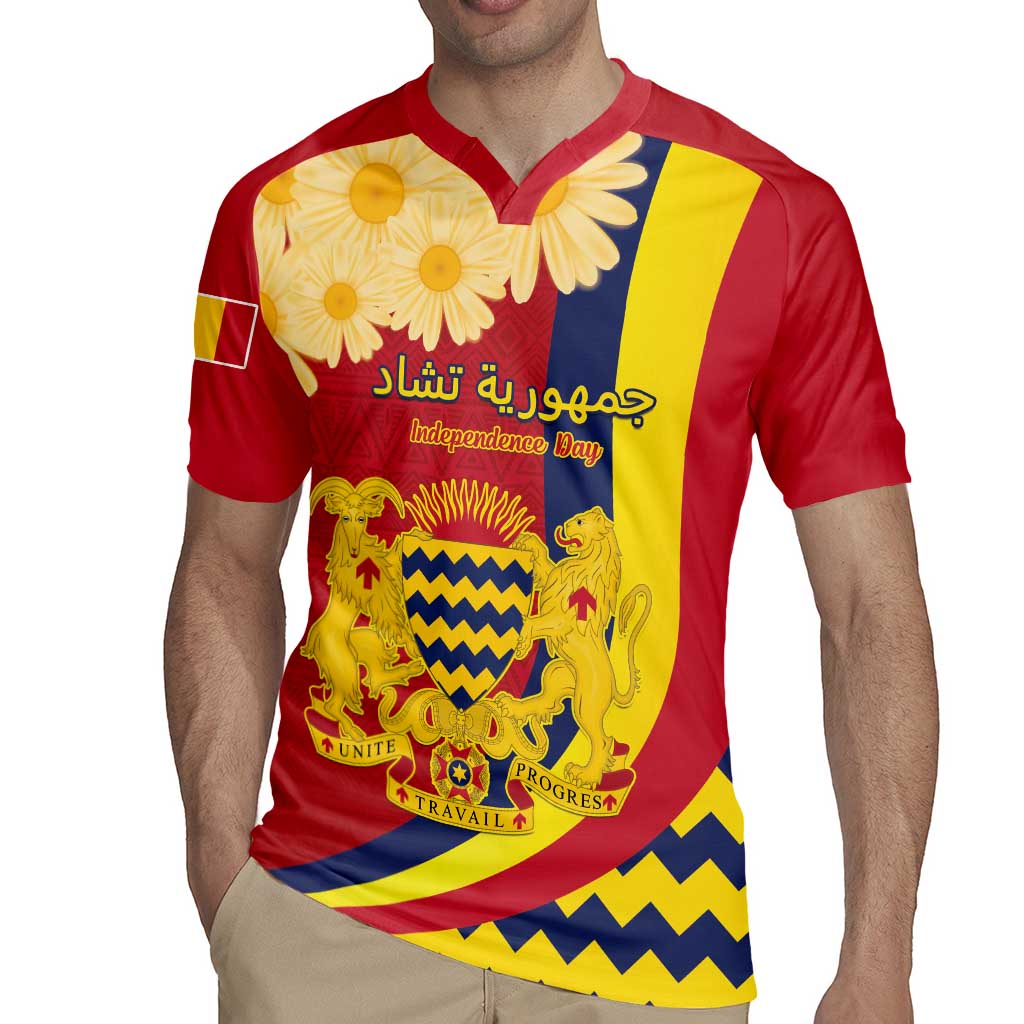 Personalised Chad Independence Day Rugby Jersey Coat Of Arms Gerbera Daisy