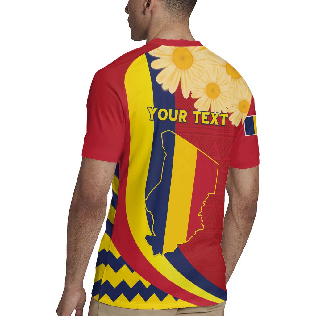 Personalised Chad Independence Day Rugby Jersey Coat Of Arms Gerbera Daisy