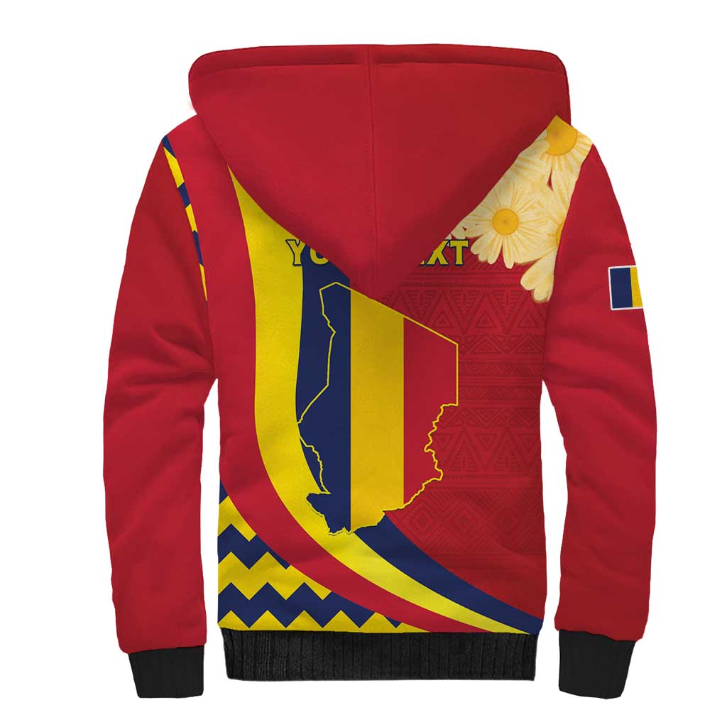 Personalised Chad Independence Day Sherpa Hoodie Coat Of Arms Gerbera Daisy