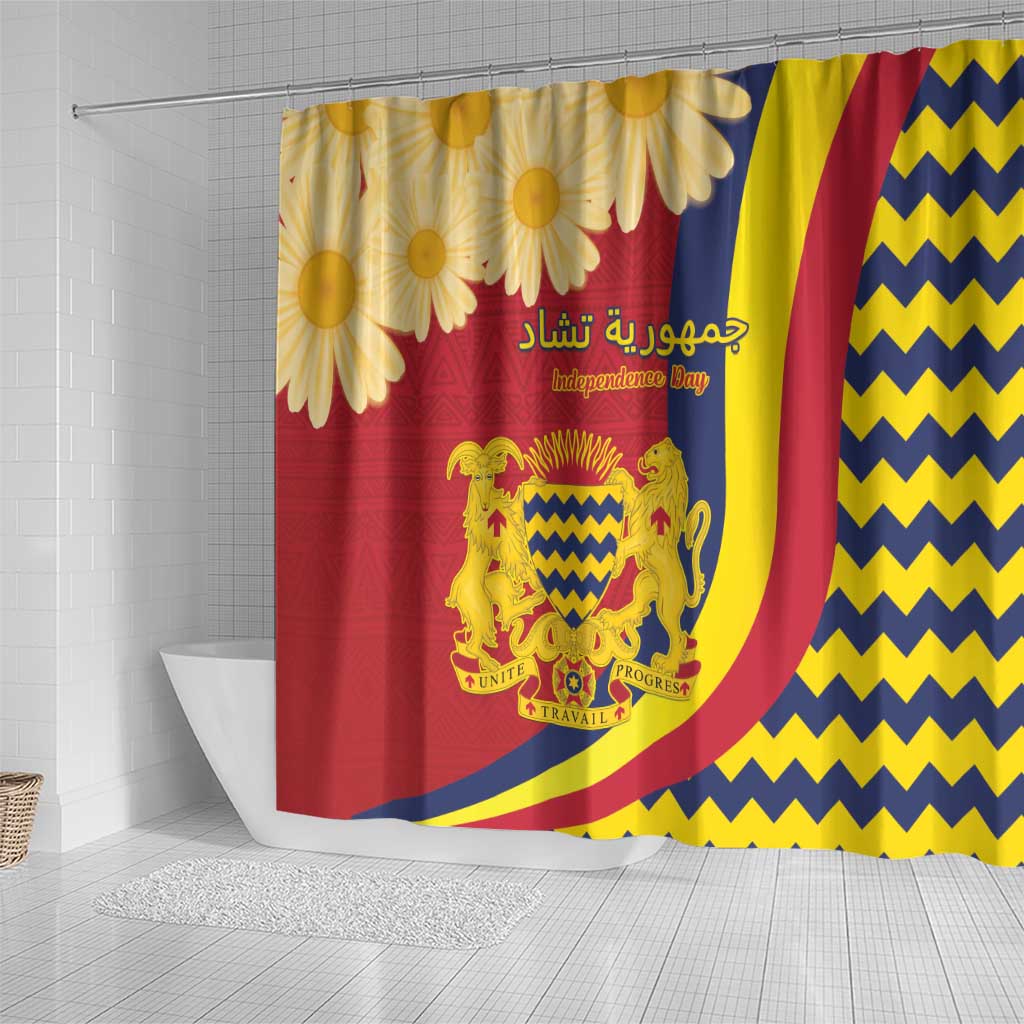 Chad Independence Day Shower Curtain Coat Of Arms Gerbera Daisy